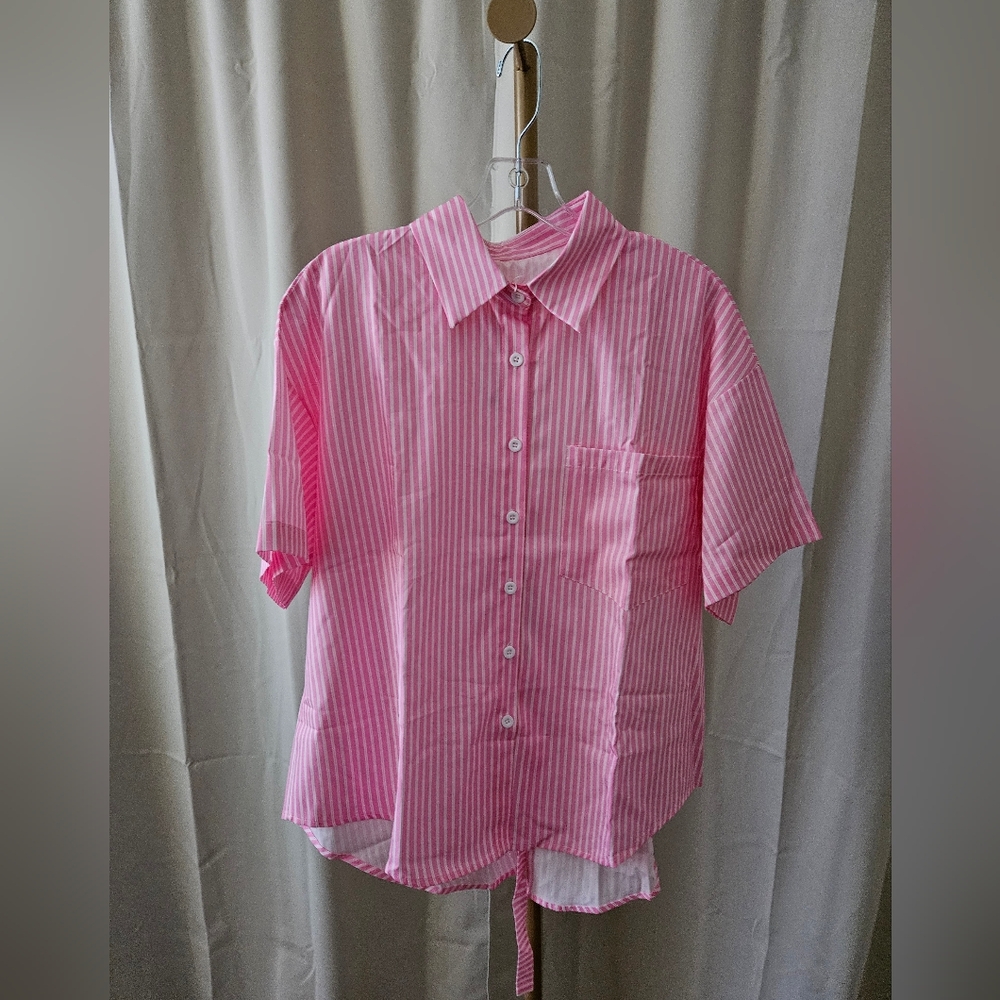 NWT Rosa Clothing Pink & White 2PC Shorts Set Tie Back Top Elastic Waist - Picture 5 of 9